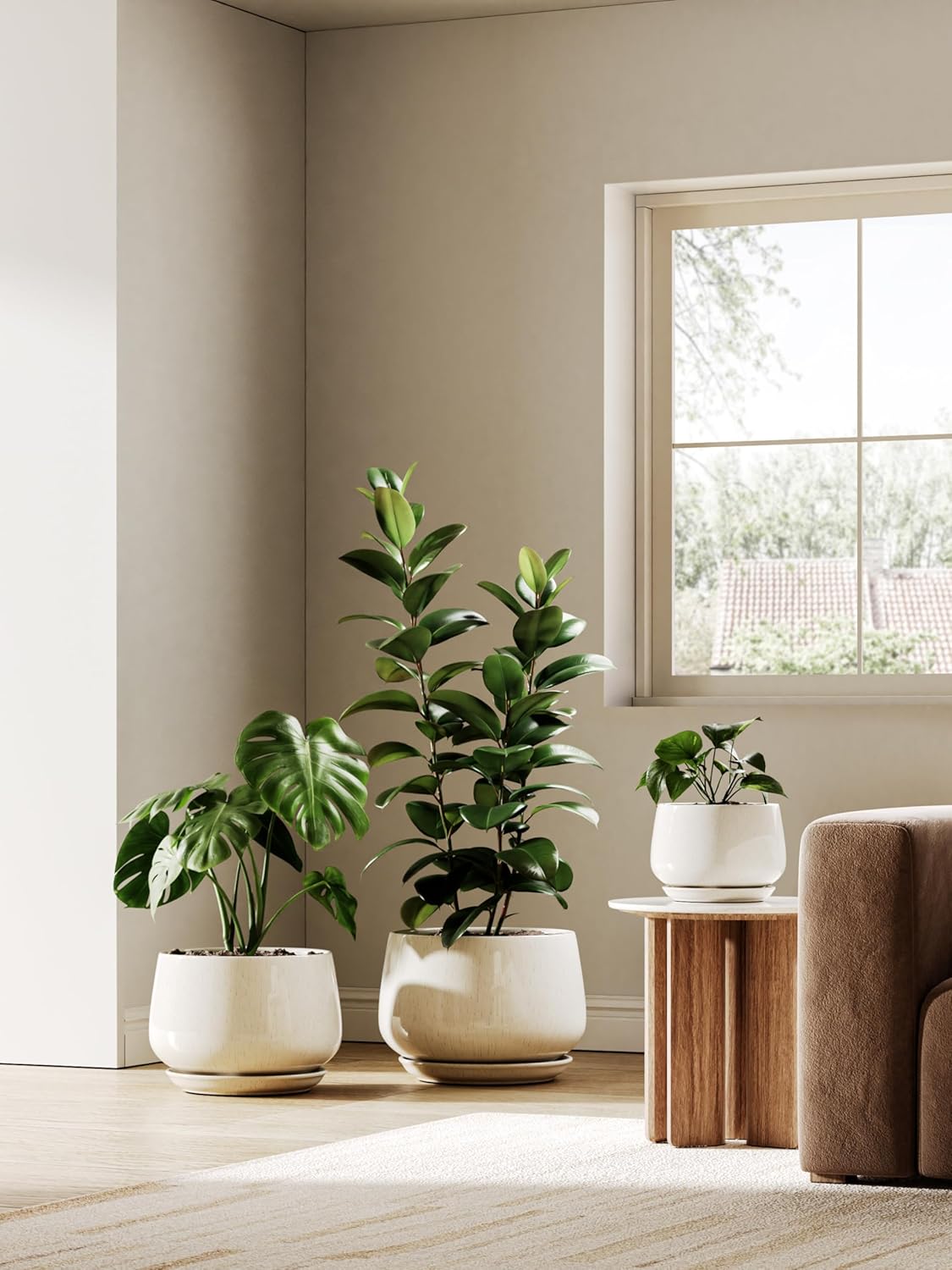 LE TAUCI Ceramic Plant Pots, Set of 2, 10 + 12 Inch Plant Pot, Elegant Planters for Indoor Plants