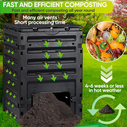 120 Gallon (450L) BPA Free Garden Compost Bin - Easy Assembly, Aerating Outdoor Compost Box for