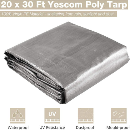 Yescom 20x30ft Heavy Duty Reinforced Poly Tarp Waterproof Tarpaulin 10-mil Ground Sheet Camping
