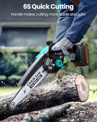 Cordless Pole Saw&8 inch Mini Chainsaw,2-IN-1 Electric Tree Trimmer with 2PCS 2000mAh Rechargeable
