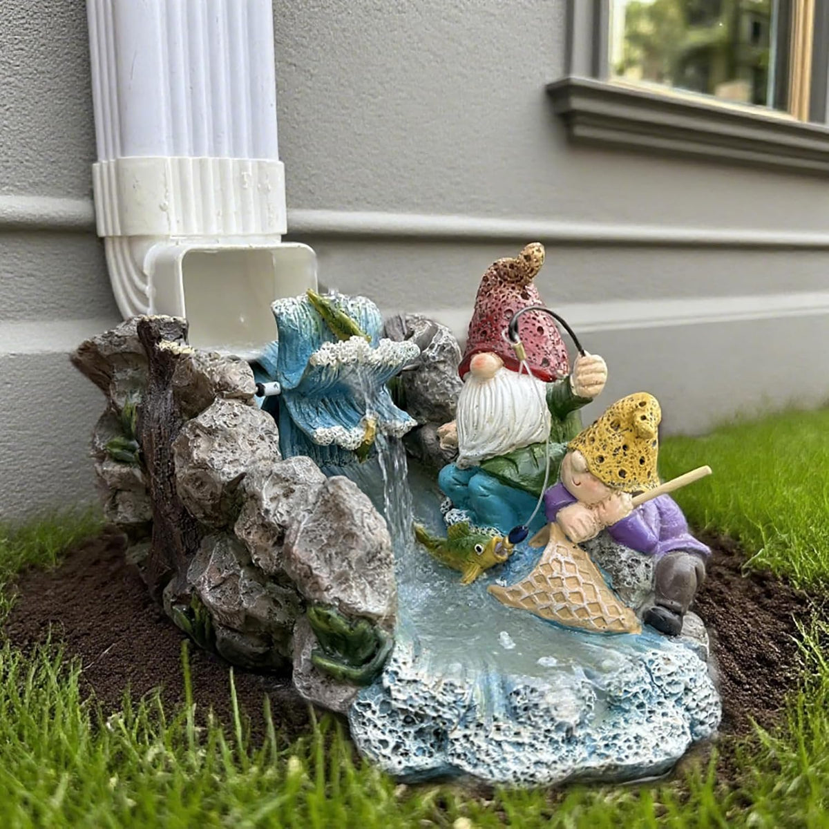 Gollum Splash Block – Decorative Resin Downspout Diverter & Water Feature, 11.4” x 6.3” x 6.9”