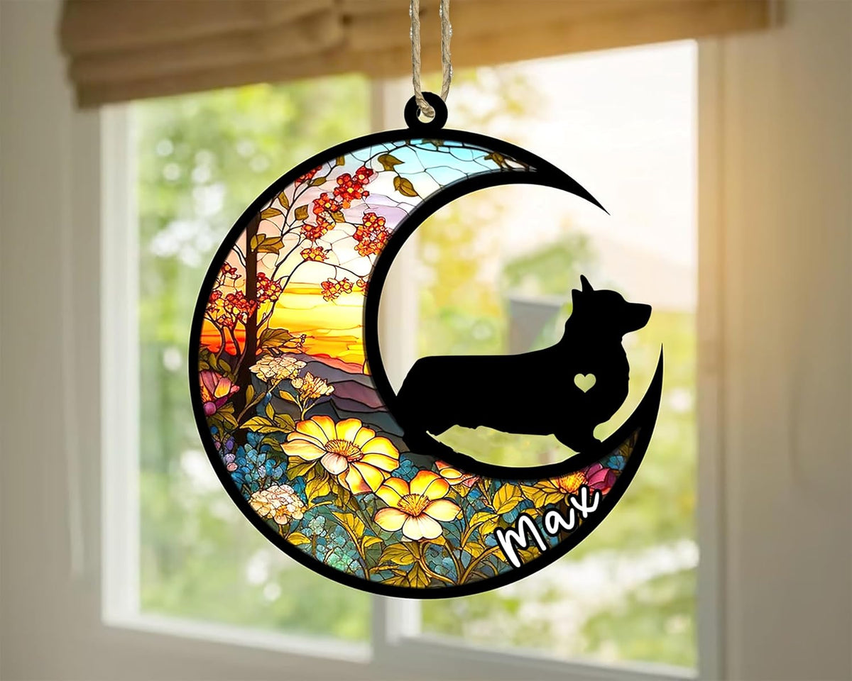 Personalized Dog Memorial, Custom Name Corgi (Black) Dog Christmas Ornament with Name, Custom