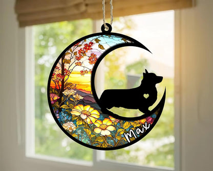 Personalized Dog Memorial, Custom Name Corgi (Black) Dog Christmas Ornament with Name, Custom