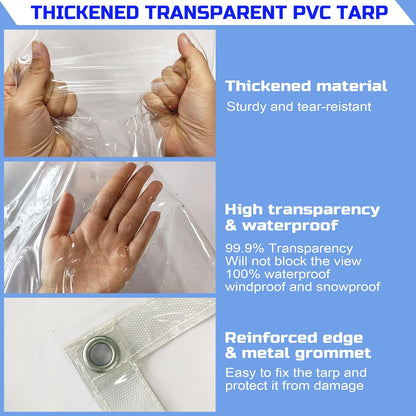 Clear Tarp 3 x 3FT, 20 Mil Clear Vinyl Tarp, Small Cover Plastic Sheeting with Grommets