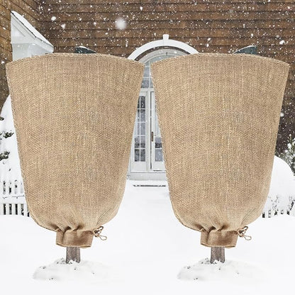 Riare 2 Packs 45 × 70 Inch Burlap Winter Plant Cover Bags with Drawstring- Reusable Large Burlap