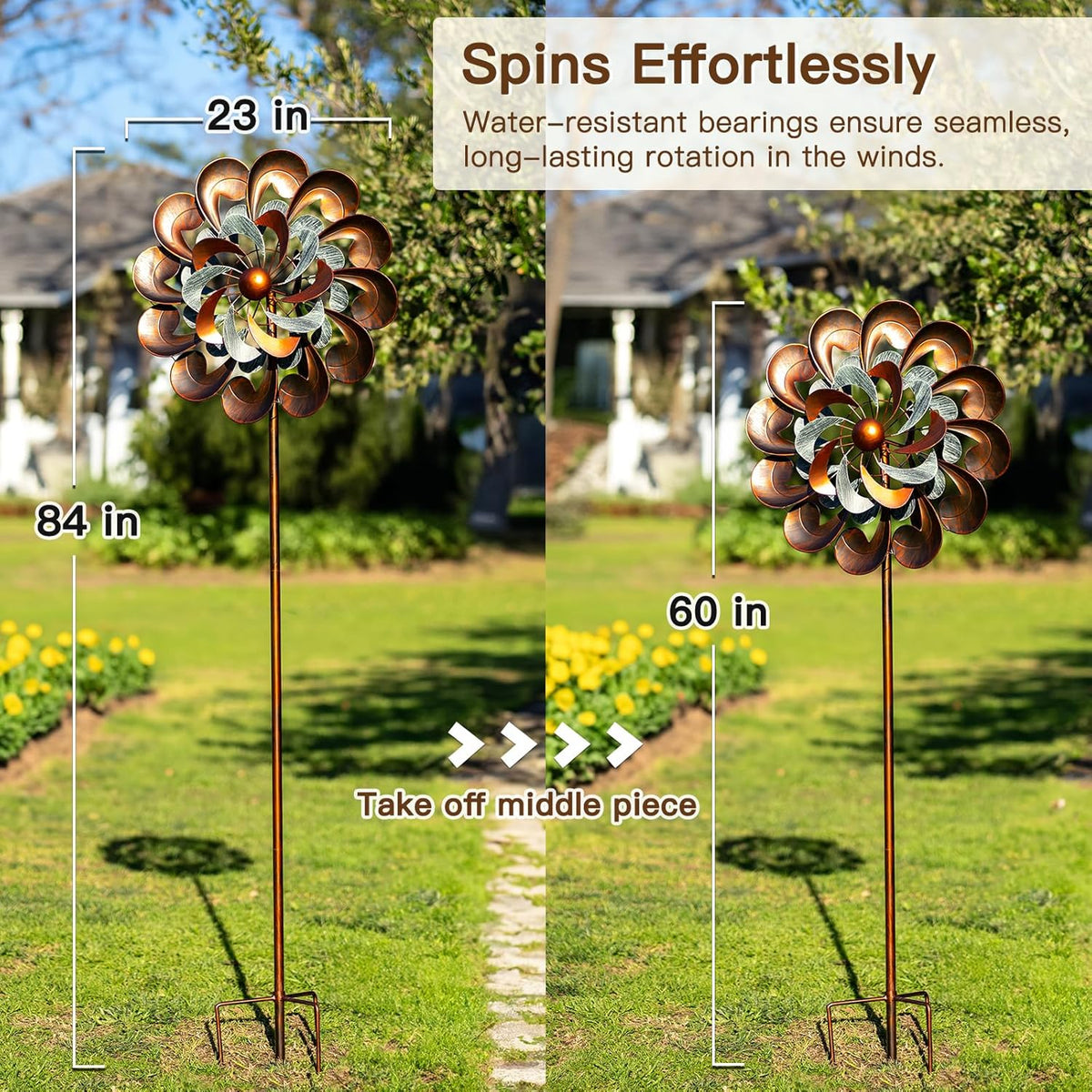 Metal Wind Spinner Outdoor, Wind Spinners for Yard and Garden, 84 inch Wind Sculptures & Spinners