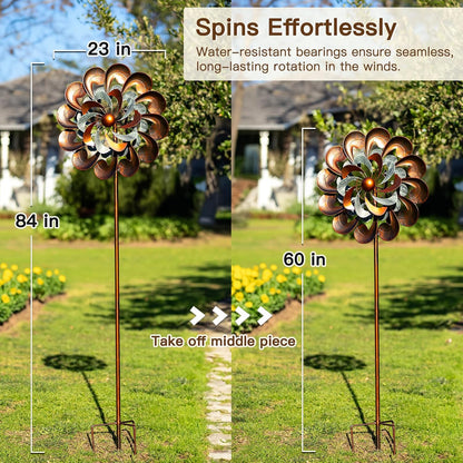 Metal Wind Spinner Outdoor, Wind Spinners for Yard and Garden, 84 inch Wind Sculptures & Spinners