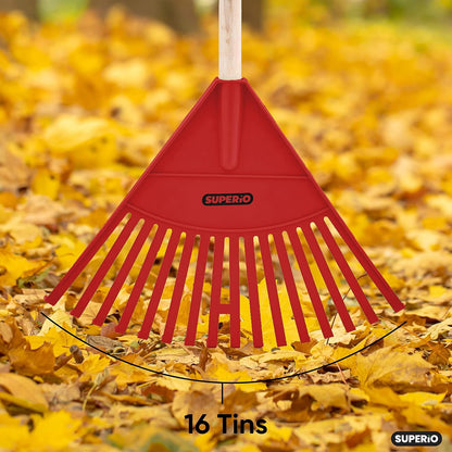 Leaf Rake, Red Kid Size Leaf Collector, Bulk Pack Gardening Rake, 24-Pack Plastic Rakes with Wood