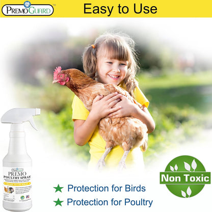 Premo Guard Poultry Spray - 32 oz - Kill Scaly Leg, Mites, Fleas, Lice, & Other Pest on Chickens