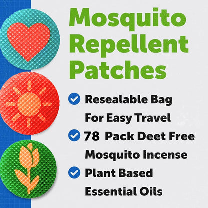 RiptGear Mosquito Patches - 78 Pack of Bug Stickers for Kids and Adults, Natural Citronella Patch