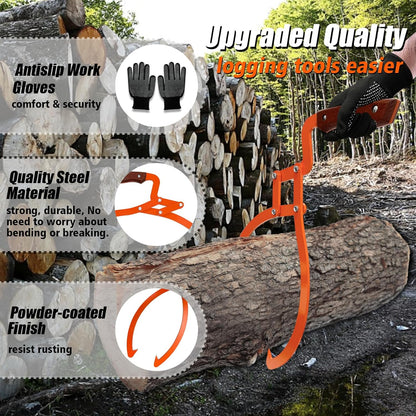 Log Grabber 20", 440LBS Logging Tongs with Gloves Handle Non-Slip Grip Hook, 2 Claw Skidding Tongs