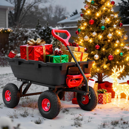 800lb Garden Dump Cart, Heavy Duty Wheelbarrow Dump Wagon with 4 Wheels&Quick-Release
