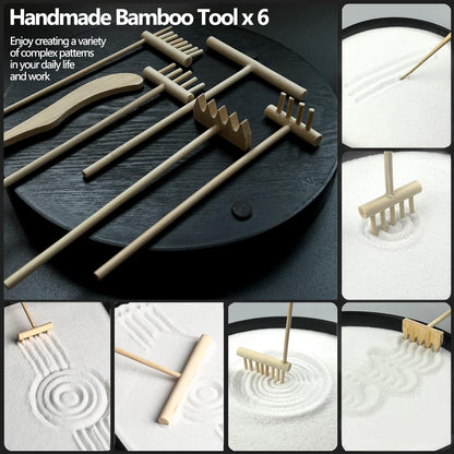 Zen Garden for Desk Japanese Zen Garden Kit 8 Inch Large Round with 6 Sand Rake and Accessories