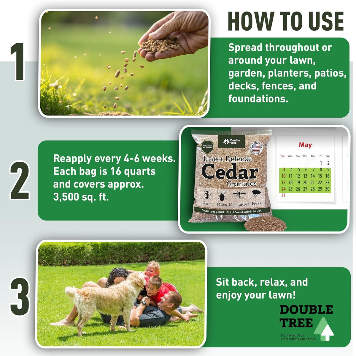 Double Tree Home and Garden Cedar Granules | Repels Fleas, Ticks, Ants, and Mosquitos | Rich Cedar