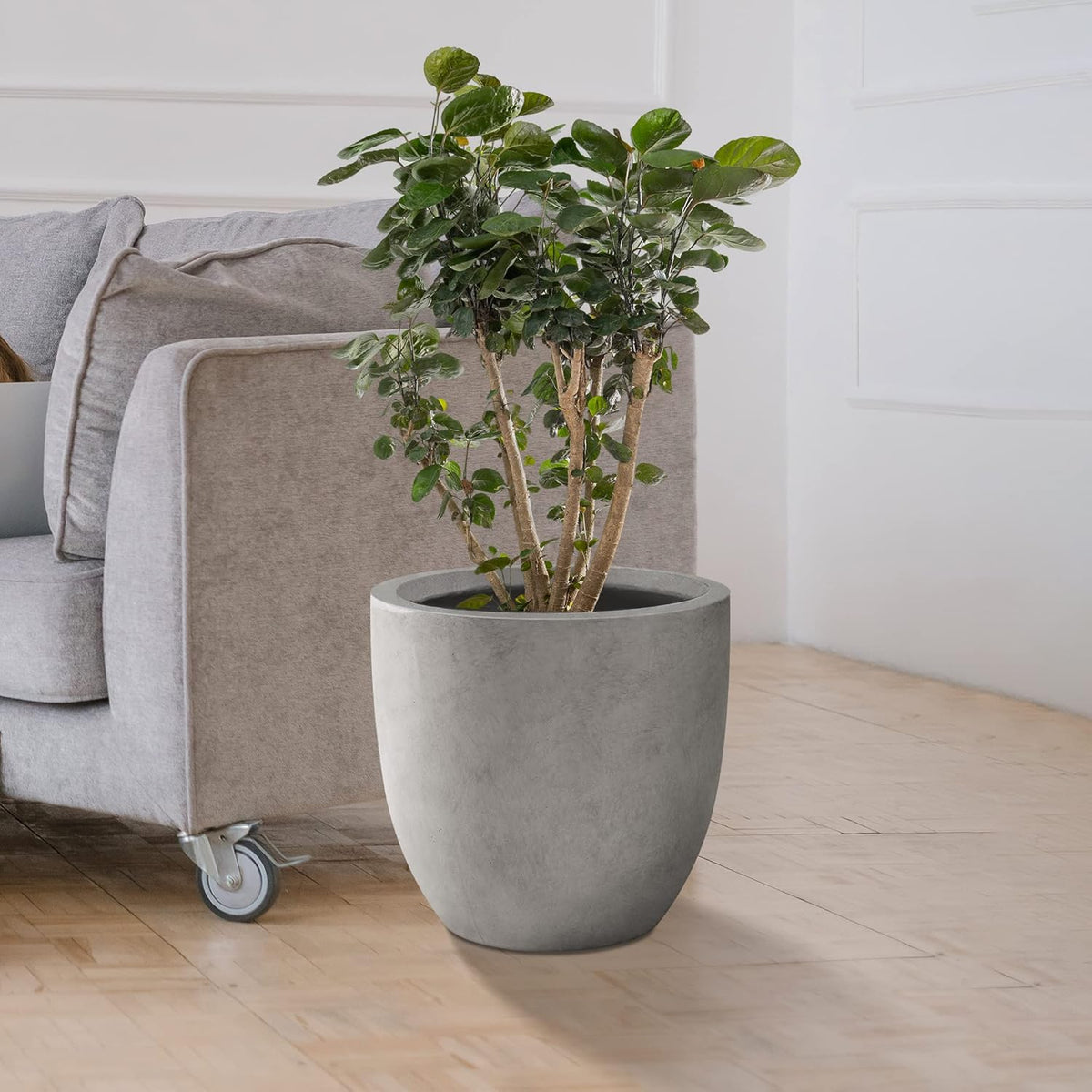 Kante 16.5" Dia Round Concrete Planter, Large Outdoor Modern Indoor Decorative Plant Pots with