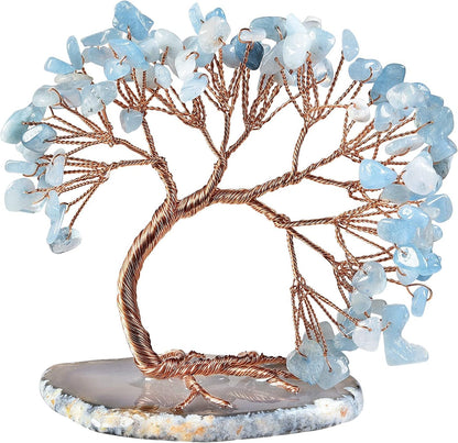 TUMBEELLUWA Reiki Crystal Money Tree with Agate Slice Base Feng Shui Stone Bonsai Tree Figure Decor