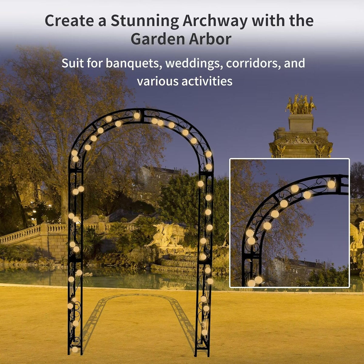 SCENDOR 48.8" W x 83.8" H Garden Arch, Black Sturdy Metal Iron Arbor, Courtyard Cast Trellis for