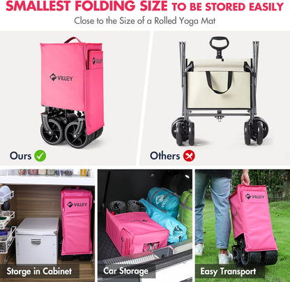 VILLEY Collapsible Folding Wagon with Big Wheels, Enlarged 225lbs Capacity, All Terrain Wagons