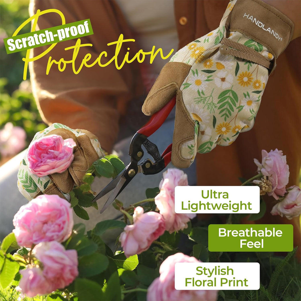 HANDLANDY Gardening Gloves for Women, Breathable Ladies Leather Garden Yard Gloves Best Gift for