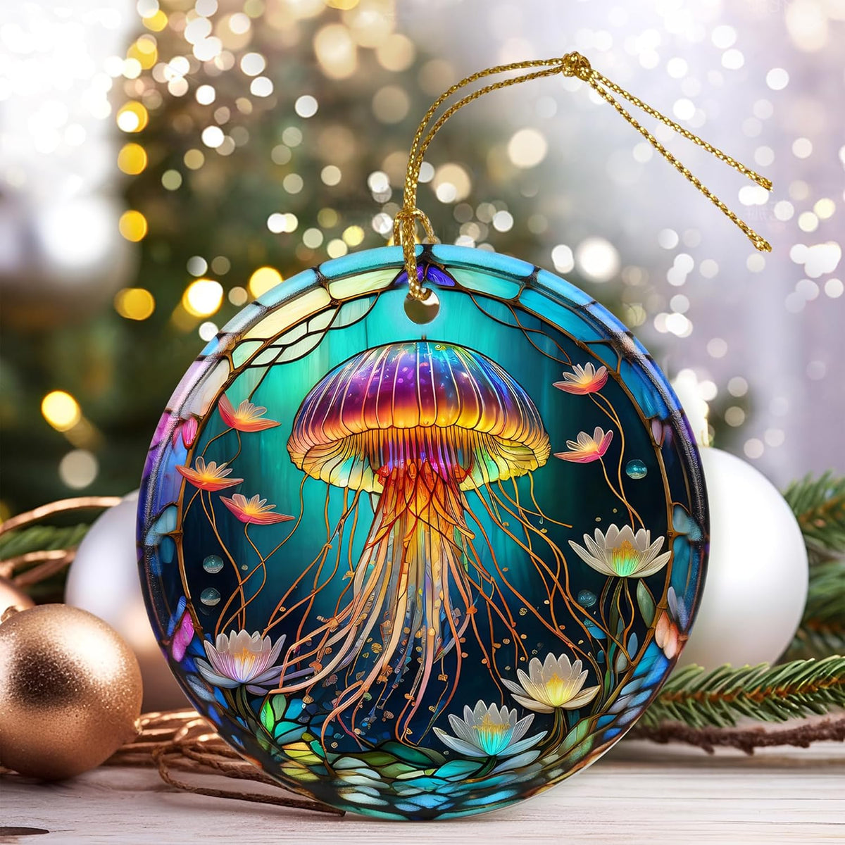 Colorful Ceramic Jellyfish Christmas Ornament, Jellyfish Ornaments for Christmas Tree, Holiday