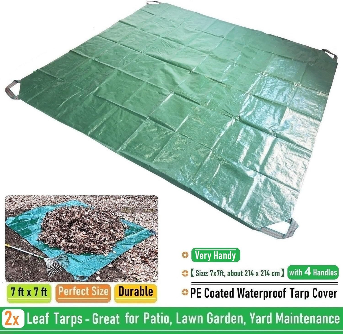 2-Pack 7x7ft Yard Garden Leaf Tarp 4 Handles Waterproof Tarps for Sandbox Cover,Lawn Debris,Yard