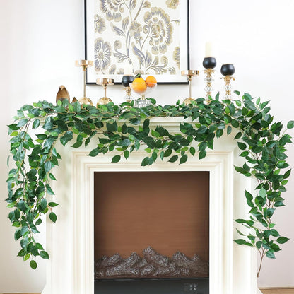 mizii 5 Packs 390" Artificial Vines Ficus Garland Fake Vine Silk Green Leaves Faux Plants Greenery