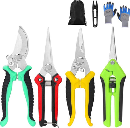 5‑Piece Garden Pruning Shears Set with Gloves & Storage Bag – Stainless Steel Trimming Scissors for