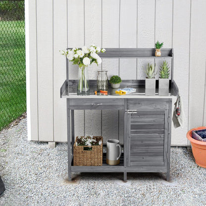 Yaheetech Potting Bench Outdoor Potting Table with Storage,Gray