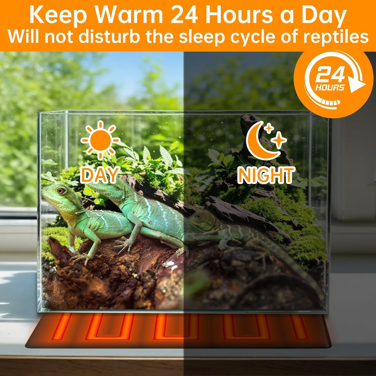 Reptile Heat Pad with Digital Thermostat, Under Tank Terrrarium Heat Mat 24W 8 * 18 Inch