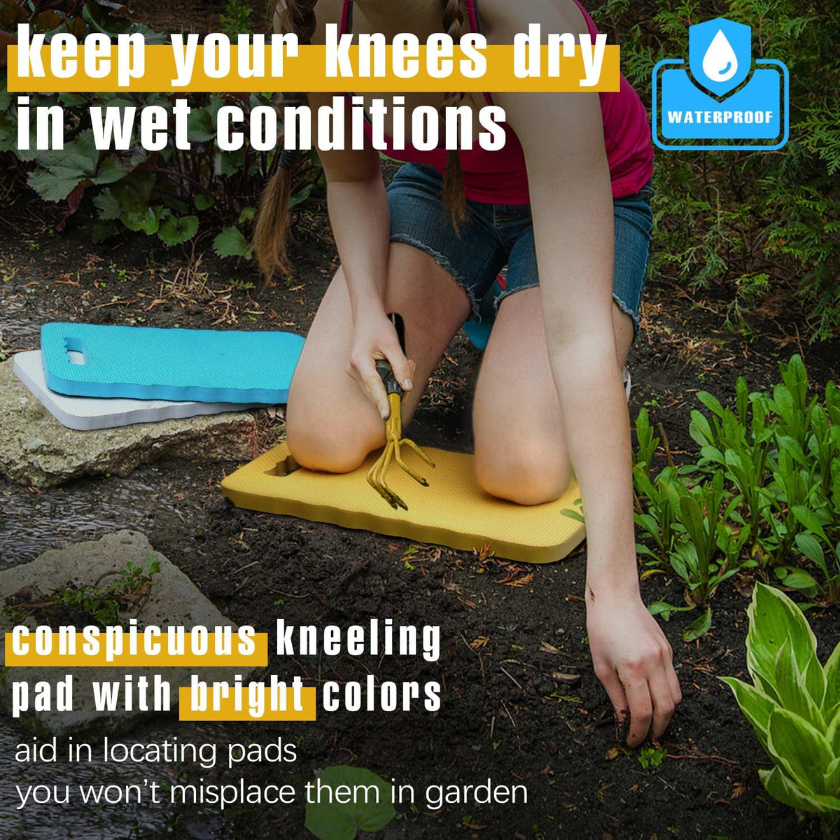Altdorff Garden Kneeling Pad 3pcs, Extra Wider 8.66“, Kneeling Mat Waterproof with Bright Color