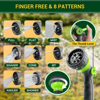 Garden Hose - Water Hose 50 FT with Swivel Handle & 8 Function Nozzle, Flexible, Heavy Duty, No