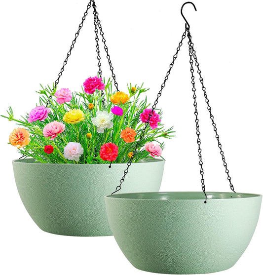 WOUSIWER 13 inch 2 Pack Large Hanging Planters for Indoor Outdoor Plants with Drainage Holes and