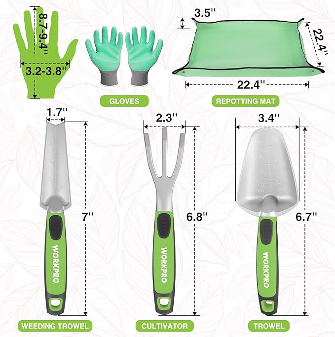 WORKPRO 5PCS Garden Tool Set, Powder Coating Compact Aluminum Gardening Tool Set with Repotting