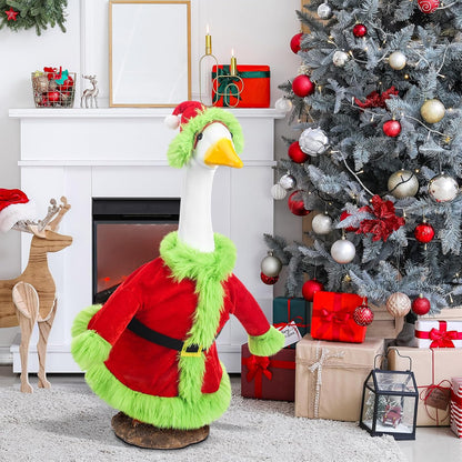 Christmas Porch Goose Outfit for 23" High Cement or Plastic Green Santa Claus Costume Lawn