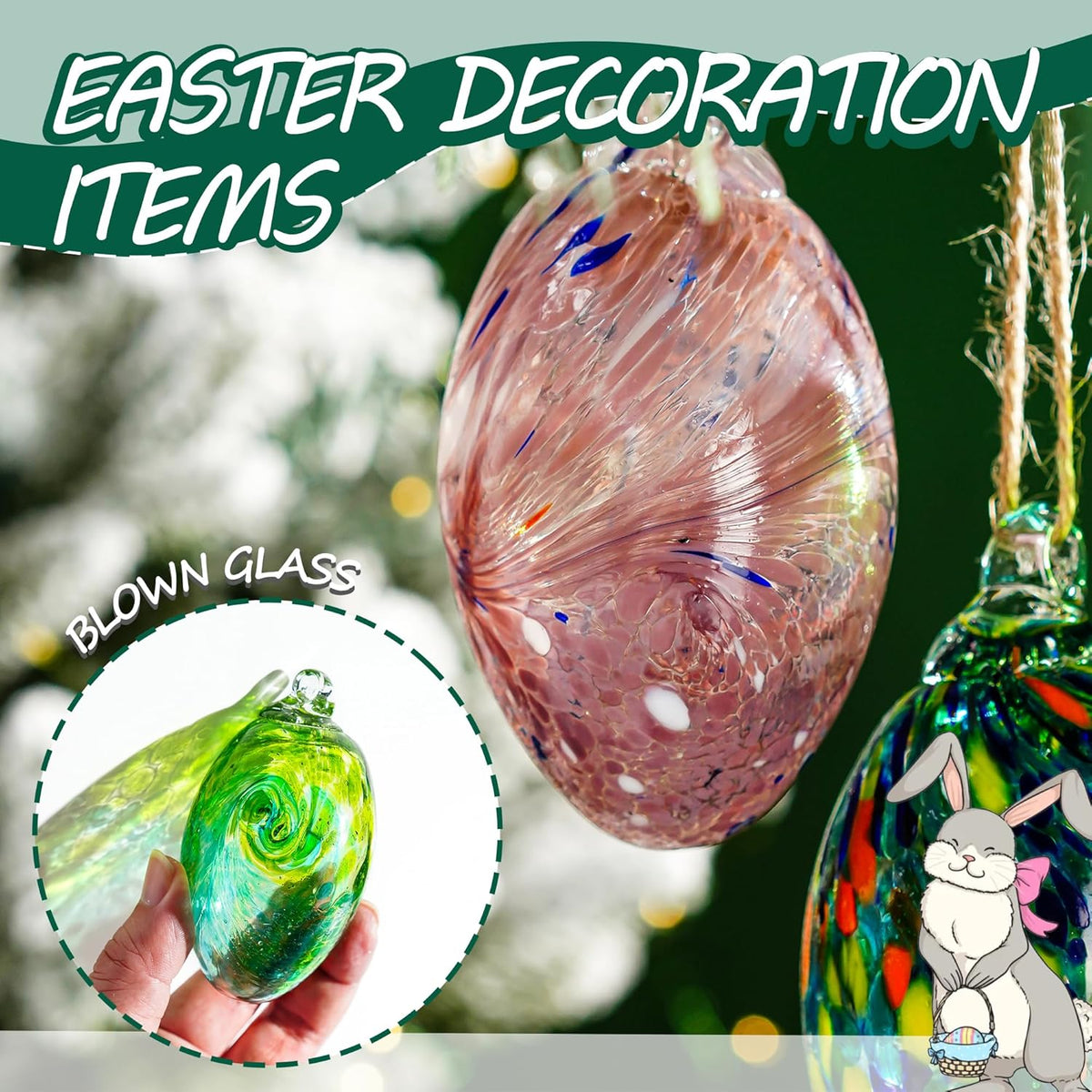 6PCS Hand Blown Glass Egg Ornaments Colorful Hanging Ornament Balls Gazing Ball Friendship Ball