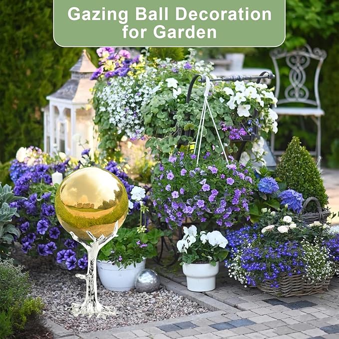 Nerien 10 Inch Gazing Ball, Stainless Steel Garden Mirror Globe, Polished Ornament Sphere, Hollow