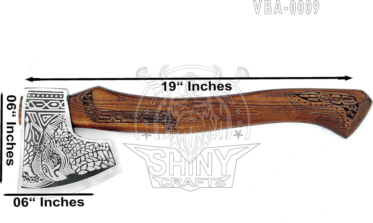SHINY CRAFTS® Handcrafted Viking Axe – Nordic Engraved Blade with Wooden Handle Unique Gift for