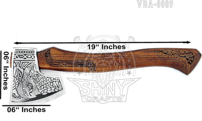 SHINY CRAFTS® Handcrafted Viking Axe – Nordic Engraved Blade with Wooden Handle Unique Gift for