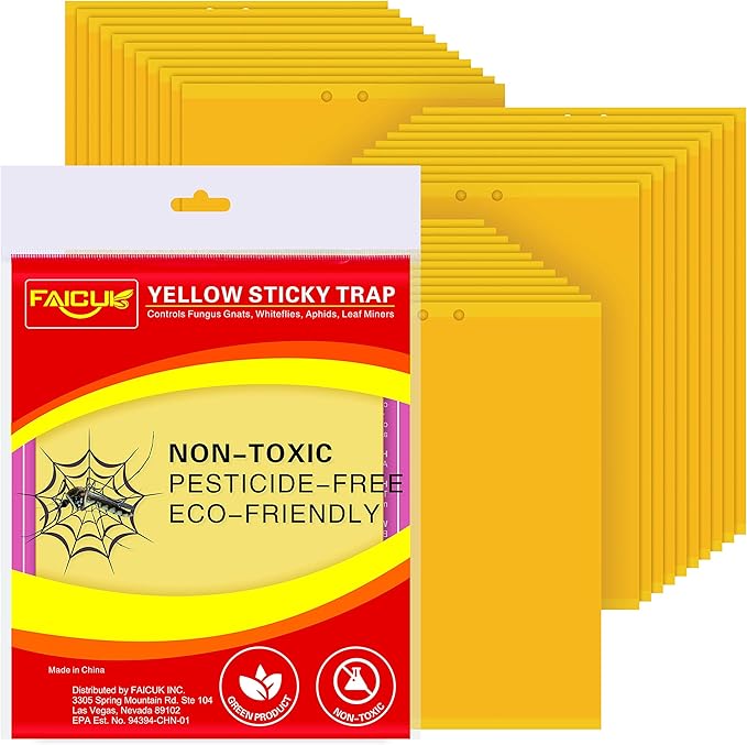 Faicuk Yellow Dual-Sided Sticky Fly Traps for Plant Insect Like Aphids, Fungus Gnats, Leaf Miners