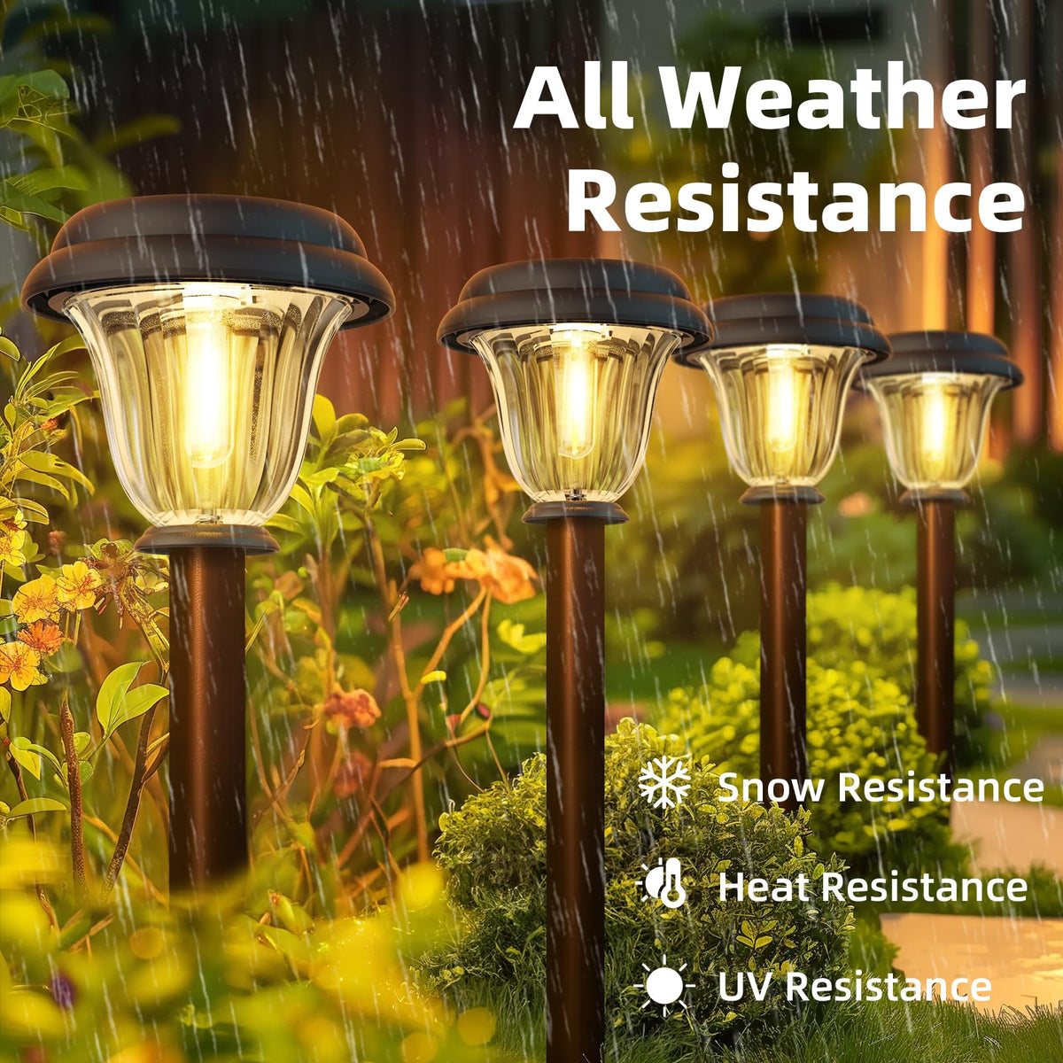 DERAYSION 8 Pack Solar Lights Outdoor, Stainless Steel Glass Solar Pathway Lights, Auto On/Off