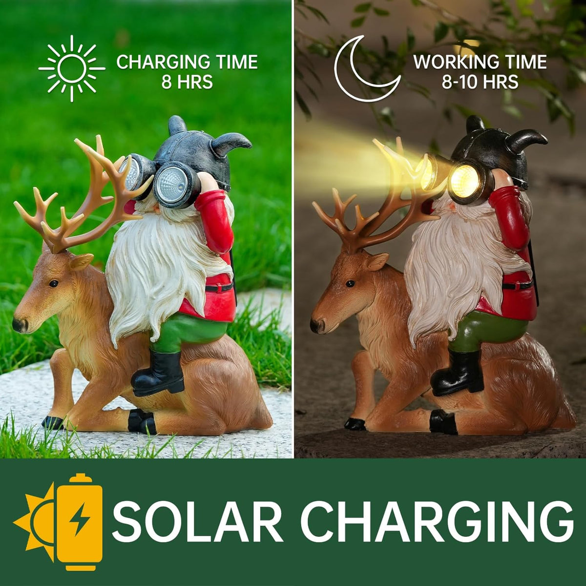 Garden Gnome Statues Resin Gnome Sitting On Deer Statues Solar Lights Outdoor Telescope Gnome Gifts