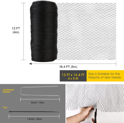 Bird Netting for Garden - 13 x 16.4 FT Heavy Duty Anti Bird Netting Mesh with Ties and Landscape