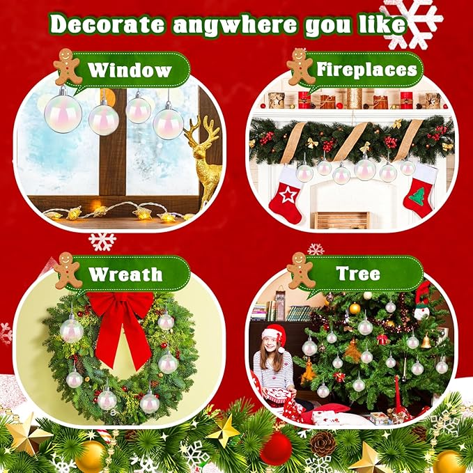 50 PCS Christmas Iridescent Ornaments,Clear Plastic Bubbles Hanging Filled Ornaments,Christmas DIY
