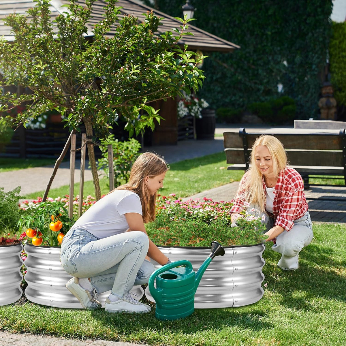 JERIA Raised Garden Bed,Galvanized Raised 2×2×1ft Planter Boxes Outdoor with Easy Assembly, Round