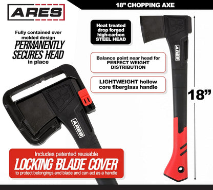ARES 45005 – 18-Inch Chopping Axe – Lightweight Fiberglass Handle Construction – High-Carbon Steel