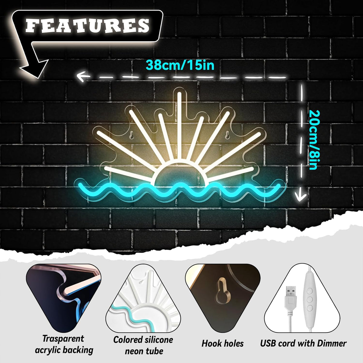 Sunrise Sunset Neon Sign Dimmable Beach Sun Wave Neon Sign for Bedroom Man Cave Living Room Party