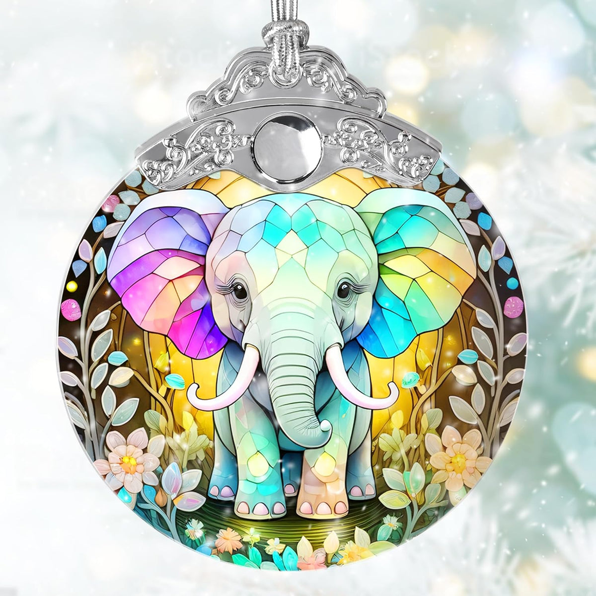 Stained Glass Suncatcher, Jocidea Elephant Ornament, Christmas Ornaments, Holidays Ornaments