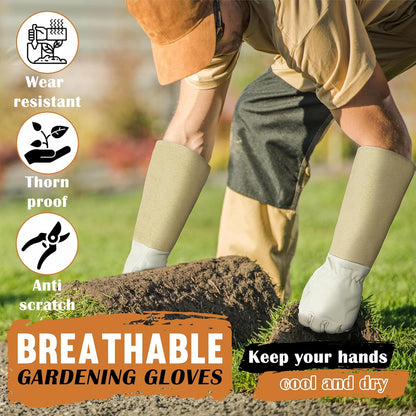 HANDLANDY Pruning Gloves Long for Men & Women, Pigskin Leather Rose Gardening Gloves- Breathable &