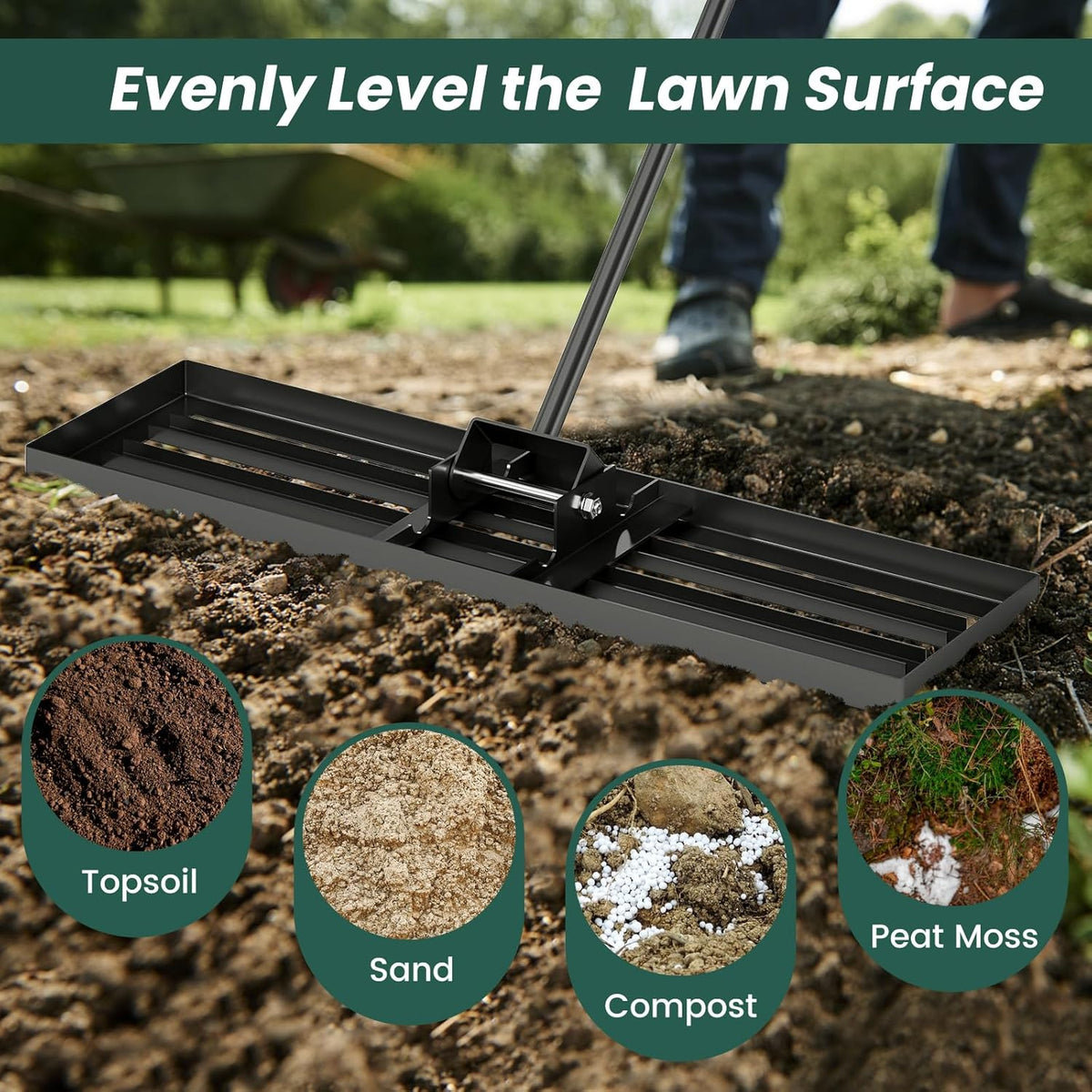 Goplus Lawn Leveling Rake, 36" x 10" Heavy Duty Level Lawn Tool w/ Ergonomic Handle for Soil