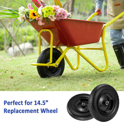 4.80/4.00-8" Flat Free Tire and Wheel 14.5" Wheelbarrow Tire,with 5/8" Axle Bore Hole,3"Center Hub